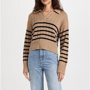PISTOLA Tan Striped Collar Sweater Arlo (Size L)